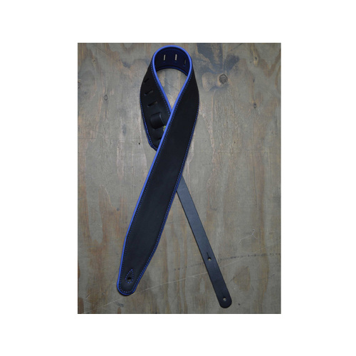 COLONIAL LEATHER 3" Padded Upholstery Leather Guitar Strap Black & Blue
