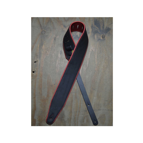 COLONIAL LEATHER 3" Padded Upholstery Leather Guitar Strap Black & Red