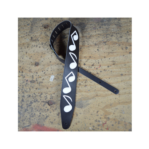 COLONIAL LEATHER 3.5" Black Leather with White Notes Guitar Strap