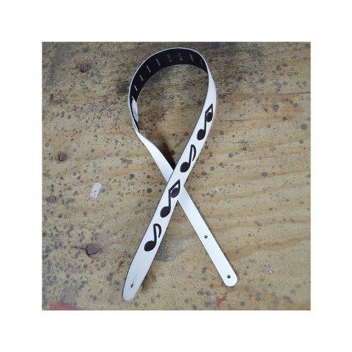 COLONIAL LEATHER 2.5" White Leather with Black Notes Guitar Strap
