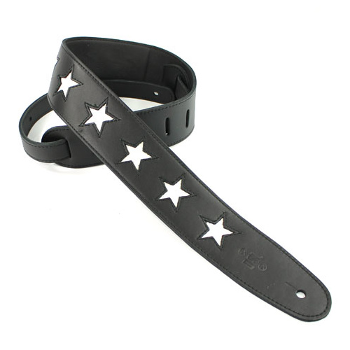 DSL Black Leather W/ White Star Guitar Strap