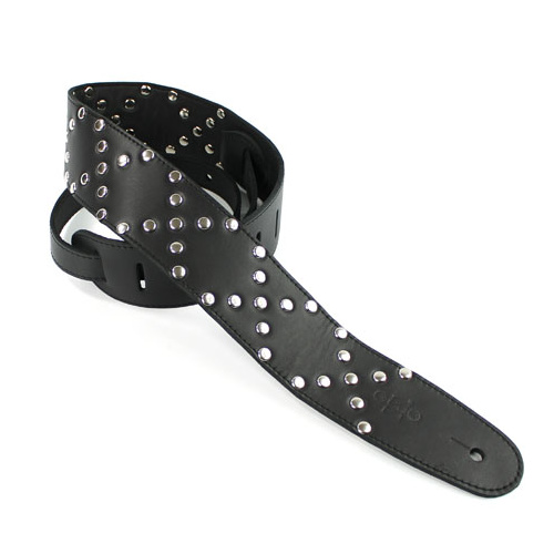 DSL Stud Pattern X Black Leather Guitar Strap