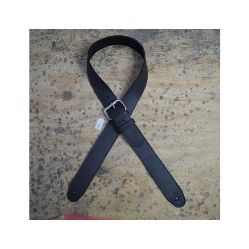 COLONIAL LEATHER Stitched Black Leather with HD Buckle Guitar Strap
