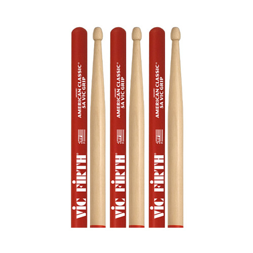 VIC FIRTH 5A GRIP Hickory Wood Tip Sticks